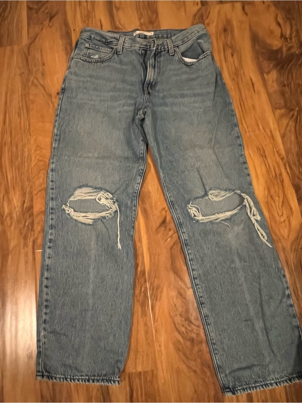 Levi's Distressed Light Blue Straight Leg Jeans